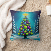 Pop Art Christmas with Neon Green Blue Purple クッション (ブランケット)