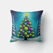 Pop Art Christmas with Neon Green Blue Purple クッション (裏面)