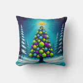 Pop Art Christmas with Neon Green Blue Purple クッション (正面)