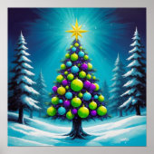 Pop Art Christmas with Neon Green Blue Purple  ポスター (正面)
