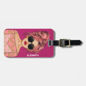 Pop Art Comic Girl Pink Background ラゲッジタグ (正面横)