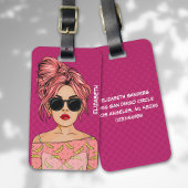 Pop Art Comic Girl Pink Background ラゲッジタグ