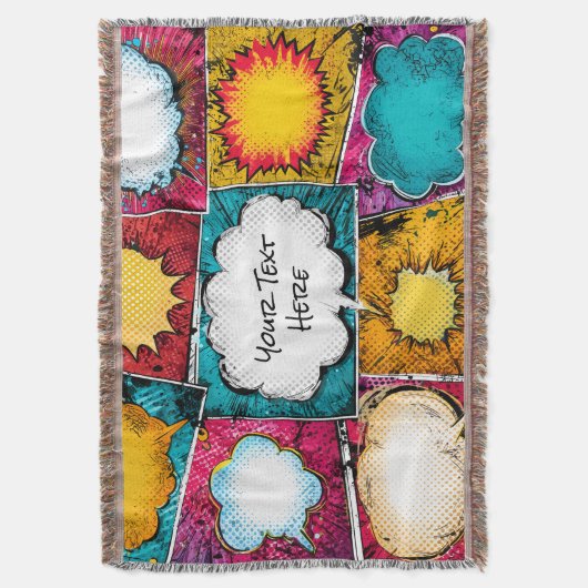Pop Art Comic Panel Throw Blanket スローブランケット (正面縦)
