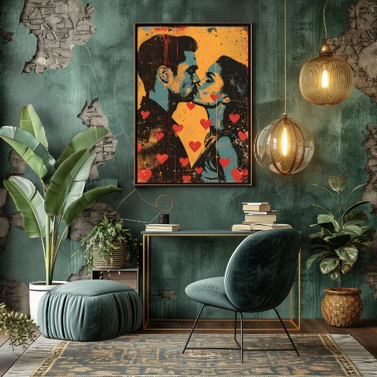 Pop Art de Amor: Beso Romántico フォトプリント