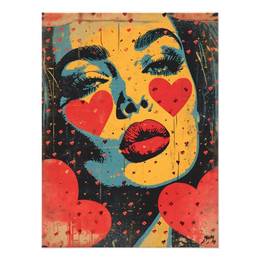 Pop Art de Rostro con Corazones フォトプリント (正面)