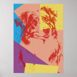 Pop Art Effect Australian Shepherd / Dog Lover  ポスター<br><div class="desc">Pop Art Effect Australian Shepherd. Simple retro pop art effect Australian Shepherd design with red as foreground colour and with yellow,  blue pink and purple as the background colours. This artwork makes a great gift for dog lovers or anyone who loves Australian Shepherd.</div>