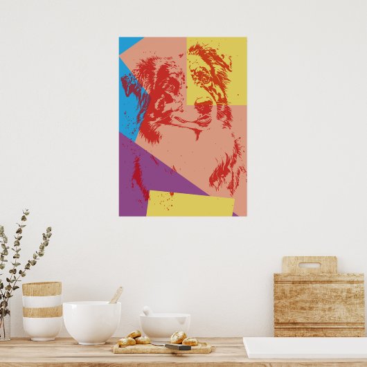 Pop Art Effect Australian Shepherd / Dog Lover  ポスター (キッチン)