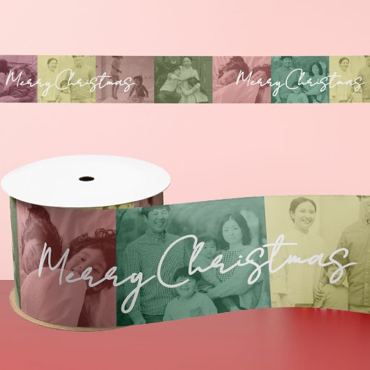 Pop Art Family Christmas Photo Collage Ribbon サテンリボン