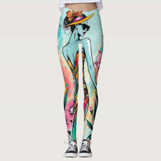 Pop Art Fashion Girl | Edgy Summer Floral Yoga レギンス