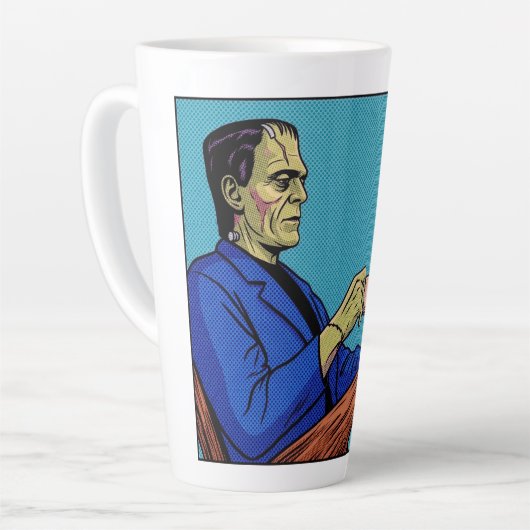 Pop Art Frankenstein Monster Drinking Tea Halftone カフェラテマグ (左アングル)
