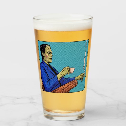Pop Art Frankenstein Monster Drinking Tea Halftone タンブラーグラス (ドリンク正面)