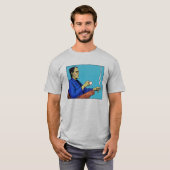 Pop Art Frankenstein Monster Drinking Tea Halftone Tシャツ (正面フル)