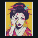 Pop Art Geisha with Splattered Colors フェイクキャンバスプリント<br><div class="desc">A bold and modern twist on traditional Japanese art—this geisha illustration combines pop art style with vibrant splatter effects. Perfect for lovers of Japanese culture,  street art,  and unique wall decor.</div>