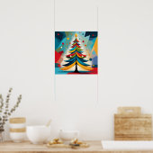 Pop Art Geometric Christmas Feathered Branches ポスター (キッチン)
