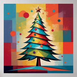 Pop Art Geometric Christmas Tree on Squares ポスター