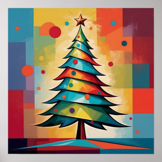 Pop Art Geometric Christmas Tree on Squares ポスター (正面)
