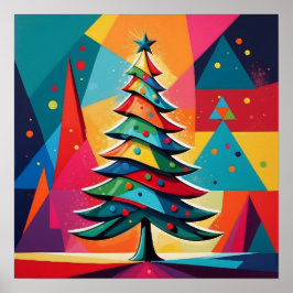Pop Art Geometric Layered Christmas Tree  ポスター