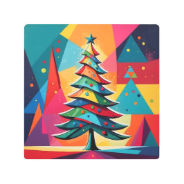Pop Art Geometric Layered Christmas Tree  メタルプリント