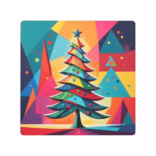 Pop Art Geometric Layered Christmas Tree  メタルプリント (正面)
