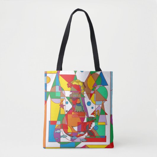 Pop Art Geometric Mermaid Triangle Tote Bag トートバッグ (正面)
