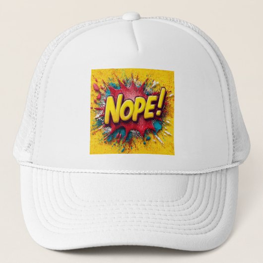 Pop Art Illustration with Bold Yellow 'NOPE キャップ (正面)