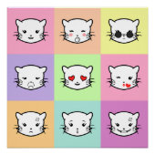 Pop Art Kawaii Cat Emoji ポスター (正面)