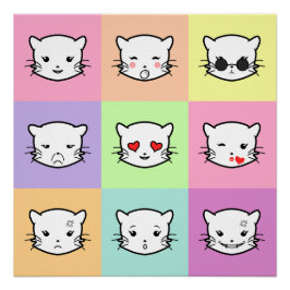 Pop Art Kawaii Cat Emoji ポスター