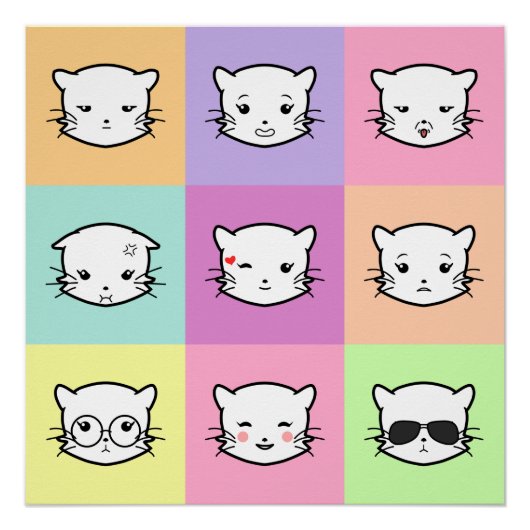 Pop Art Kawaii Cat  Emoji 2 ポスター (正面)