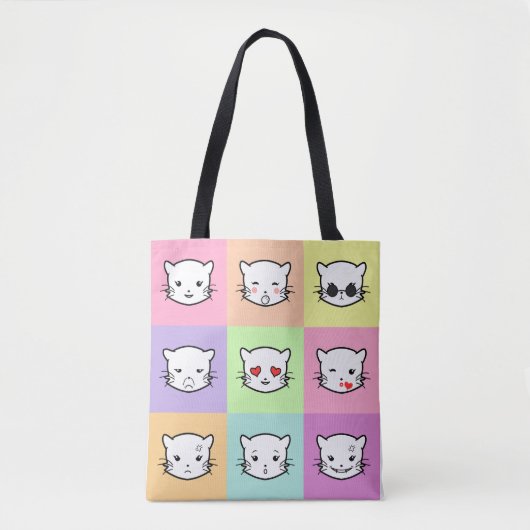 Pop Art Kawaii Cat Emoji Mix トートバッグ (正面)