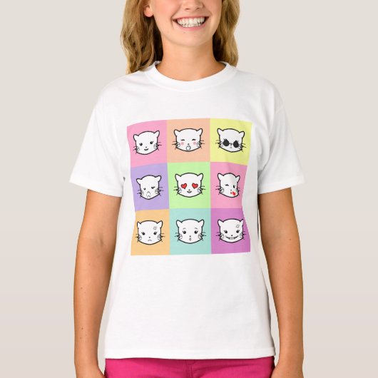 Pop Art Kawaii Cat Emoji Tシャツ (正面)