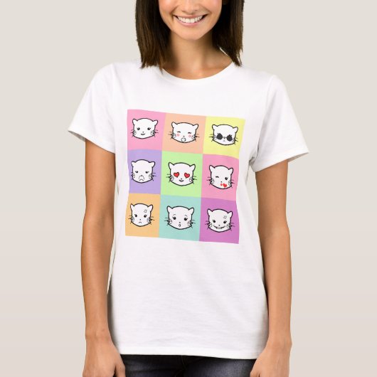 Pop Art Kawaii Cat Emoji Tシャツ (正面)