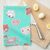 Pop Art MOM Love Pattern in Turquoise (3) キッチンタオル (四つ折り)
