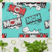 Pop Art MOM Love Pattern in Turquoise (4) キッチンタオル (折り畳み)