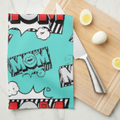 Pop Art MOM Love Pattern in Turquoise (4) キッチンタオル (四つ折り)