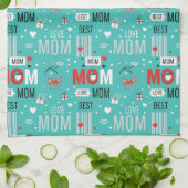 Pop Art MOM Love Pattern in Turquoise (7) キッチンタオル (折り畳み)