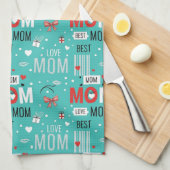 Pop Art MOM Love Pattern in Turquoise (7) キッチンタオル (四つ折り)