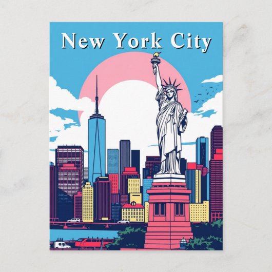 Pop Art New York City Retro Comic Statue ポストカード (正面)