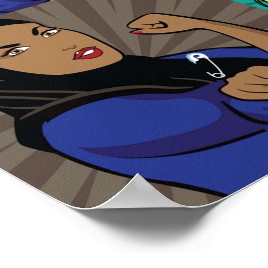 Pop art of multicultural Rosie the Riveters wearin ポスター (角)