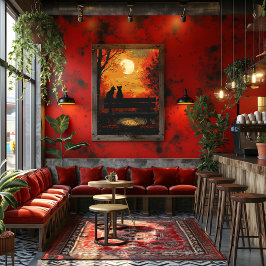 Pop Art: Pareja de Gatos bajo la Luna フォトプリント