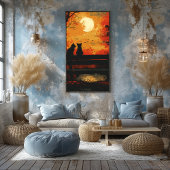 Pop Art: Pareja de Gatos bajo la Luna フォトプリント