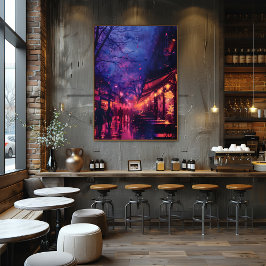Pop Art: Paseo Nocturno en la Ciudad フォトプリント