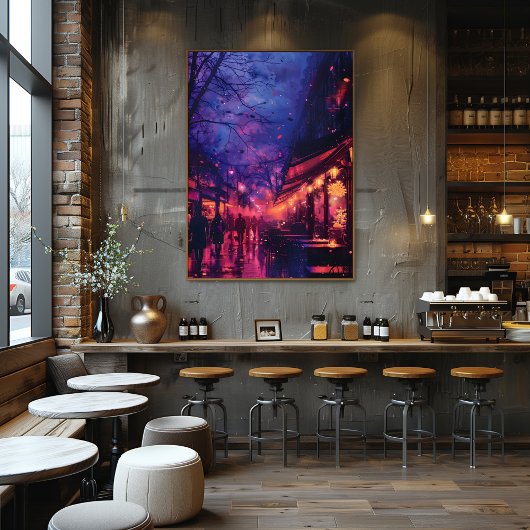 Pop Art: Paseo Nocturno en la Ciudad フォトプリント