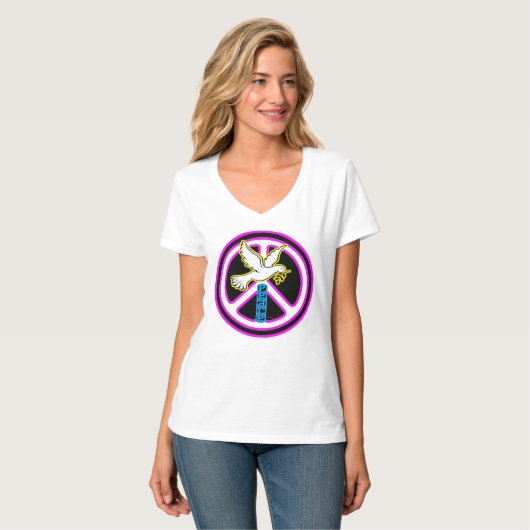 Pop Art Peace Dove Symbol Tシャツ (正面フル)