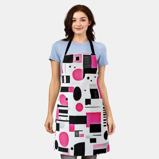 Pop Art Pink Geometry Design エプロン (着用した状態)