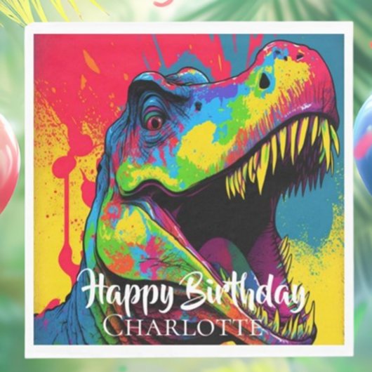 Pop Art Pink T- Rex Birthday スタンダードランチョンナプキン