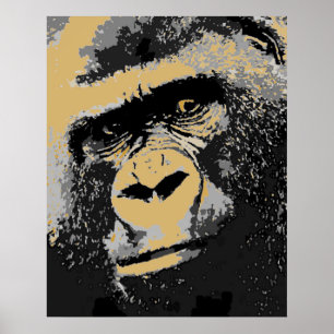 Pop Art Portrait of Gorilla Poster Print ポスター