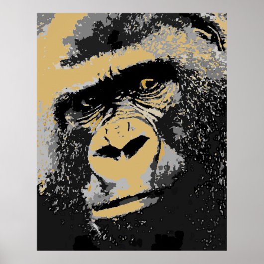 Pop Art Portrait of Gorilla Poster Print ポスター (正面)