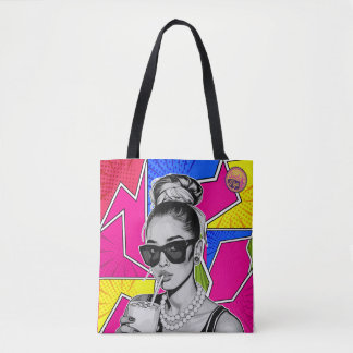 Pop Art Retrô Mulher Fashion Preto e Branco トートバッグ