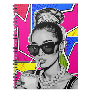 Pop Art Retrô Mulher Fashion Preto e Branco ノートブック