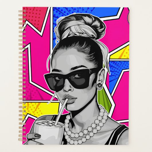 Pop Art Retrô Mulher Fashion Preto e Branco プランナー手帳 (正面)